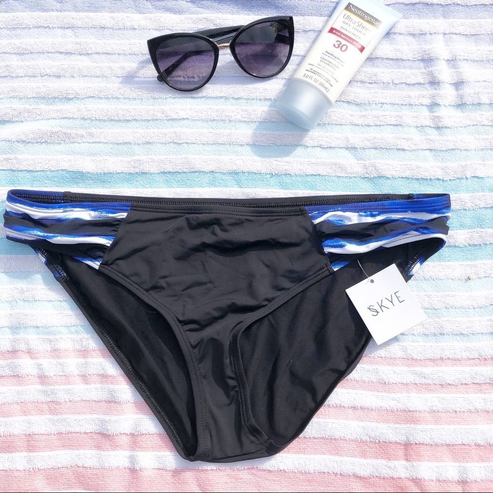 SKYE Black & blue bikini bathing suit bottoms XL NWT